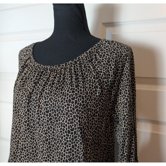 Michael Kors Size M Blouse Micro-Giraffe 3/4 Sleeve Bell Cuff Flowy Designer - Picture 4 of 10